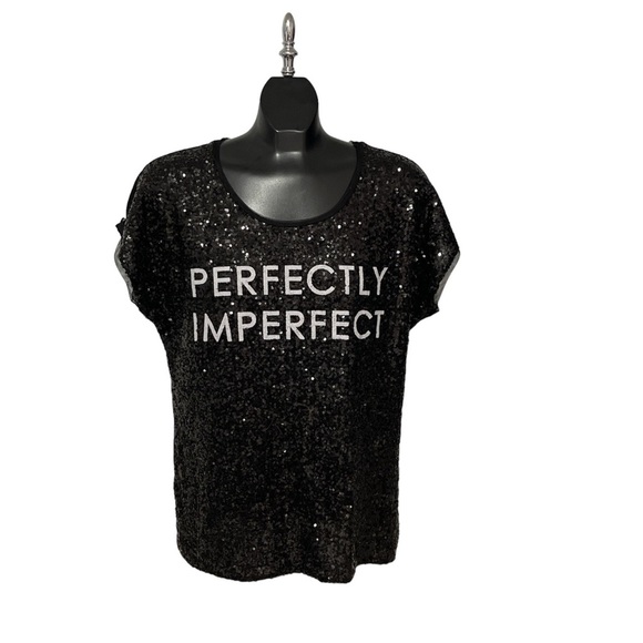 rock & shine Tops - ROCK & shine Black Sequin Short Sleeve Top Size Large